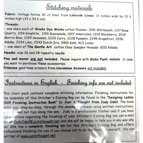 The Frog Prince Stitchers Evening Bag Counted Cross Stitch Pattern Material List - Picture 4 of 4